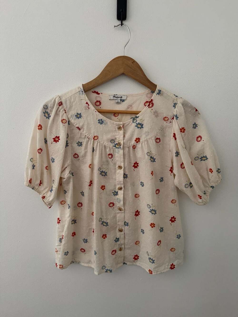 Madewell Floral Swiss Dot Puff Sleeve Button Front Blouse Size XS